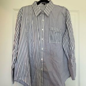 Fashion nova pin stripe split back top.